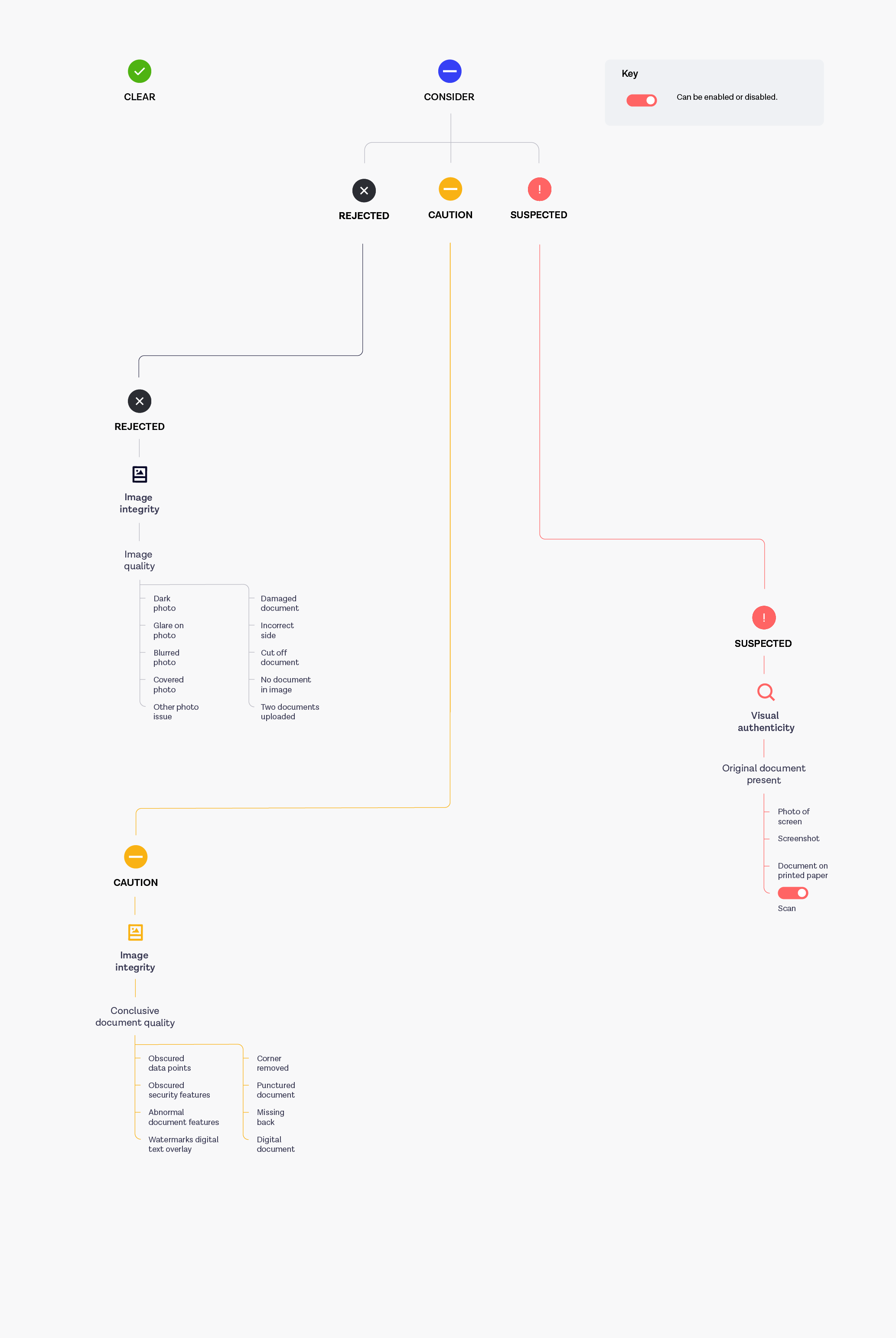 Diagram showing the possible reasons for a Document report to be flagged.