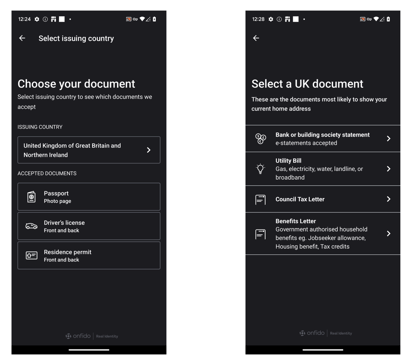 Document selection in dark mode